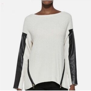Milly cashmere wool angora Oversized Ribbed Leather-Sleeve Sweater Women XS